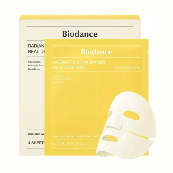 04418a36a0f0ff6ccb9309c65da5597ba6f95e80882fc63955cd4ea4e6404566 Biodance – Radiant Vita Niacinamide Real Deep Mask 1Box, 34g*4ea